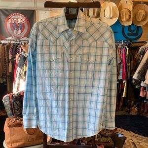 Stetson Western Pearl Snap Men's Blue Plaid Shirt